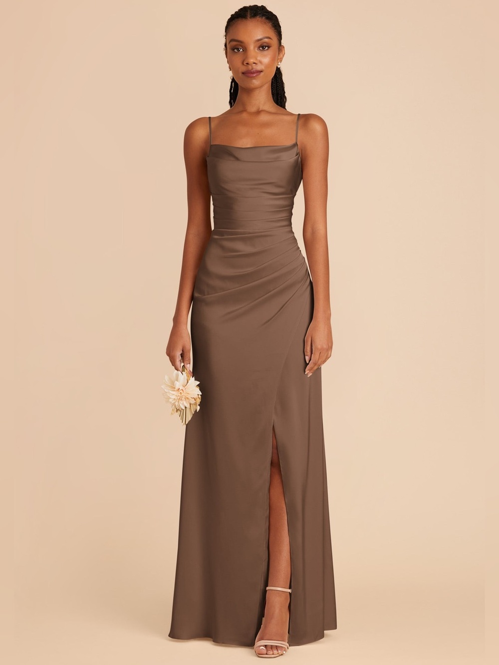 Birdy Grey Lydia Cowl Neck Dress Mocha Matte Satin XS Brown